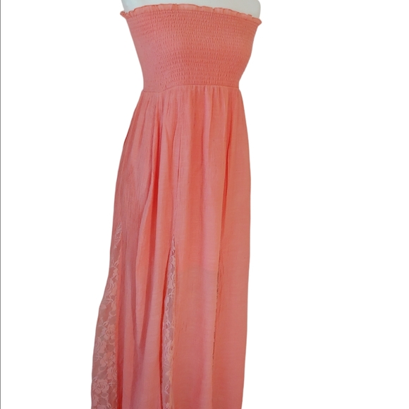 Venus Coral Strapless Maxi Sundress Dress with Lace Skirt Women's size Medium - Picture 1 of 17